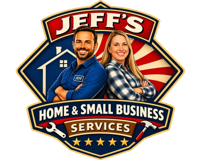 Jeff's Home & Small Business Services logo with Jeff and Alisa Silva
